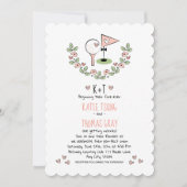 Roze Golf Thema Bloemen en harten Bruiloft Kaart (Voorkant)