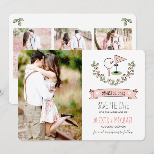 Roze Golf Thema Save the Date (Voorkant / Achterkant)