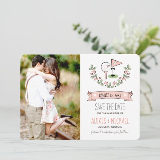 Roze Golf Thema Save the Date (Staand voorkant)