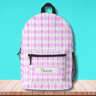 Roze golf themed argyle patroon gepersonaliseerd bedrukte rugzak