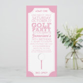 Roze Golf Ticket Golf Birthday Party Invitation Kaart (Staand voorkant)