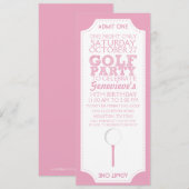 Roze Golf Ticket Golf Birthday Party Invitation Kaart (Voorkant / Achterkant)