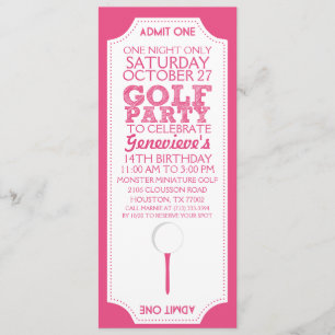 Roze Golf Ticket Golf Birthday Party Invitation Kaart