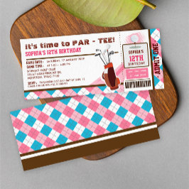 Roze Golf Ticket Pass Birthday Party Kaart