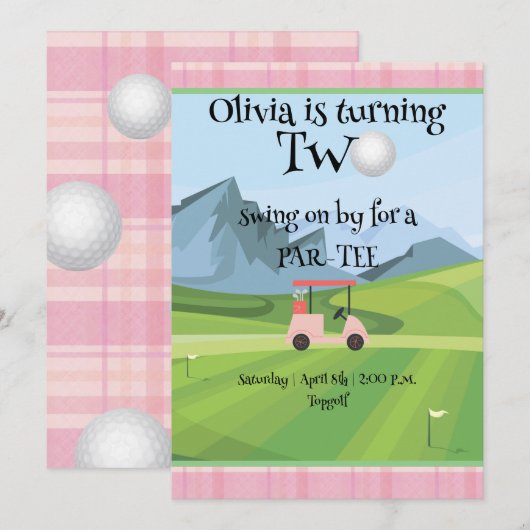 Roze Golf, tweede verjaardag Kaart (Voorkant / Achterkant)