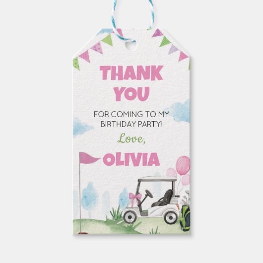 Roze Golf Verjaardagsfeestje Dank u Label Cadeaulabel (Voorkant)