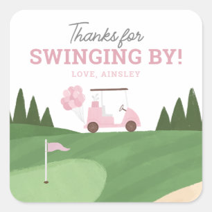 Roze Golf verjaardagsfeestje Vierkante Sticker