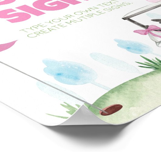 Roze Golf Verjaardagsfeesttafel Teken Poster (Hoek)