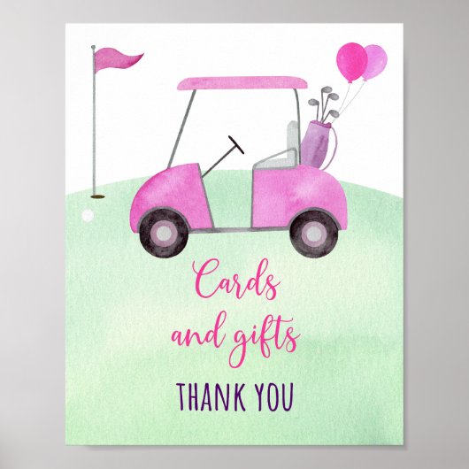 Roze Golf Verjaardagskaarten en Cadeaubordje Poster (Voorkant)