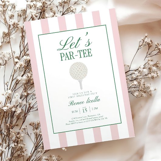 Roze golf verjaardagsuitnodiging: Let's Par-Tee Gi Kaart