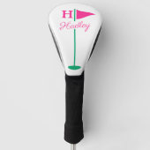 Roze Golf Vlag Monogram Naam Golfheadcover (Voorkant)