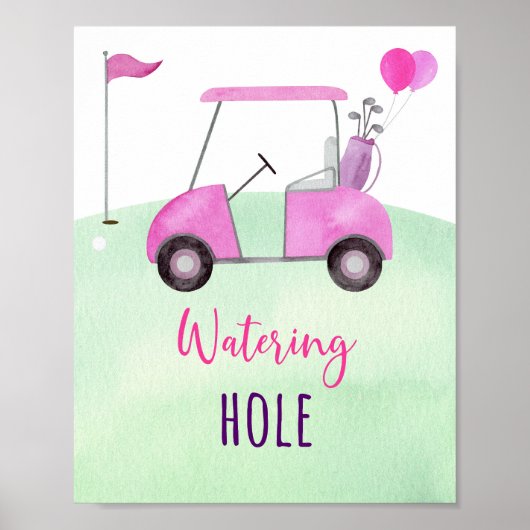 Roze Golf Watering Hole Verjaardagsteken Poster (Voorkant)