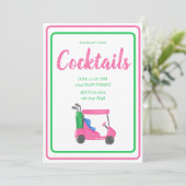 Roze Golf Winkelwagen Cocktail Party Pink Green Bo Kaart (Staand voorkant)