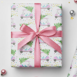 Roze Golf Winkelwagen Kerstboom White Wrapping Pap Cadeaupapier