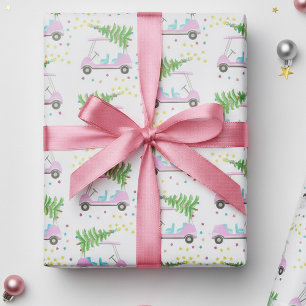 Roze Golf Winkelwagen Kerstboom White Wrapping Pap Cadeaupapier