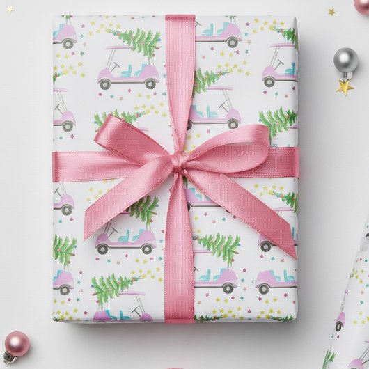 Roze Golf Winkelwagen Kerstboom White Wrapping Pap Cadeaupapier