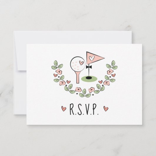 Roze Golfbal en Bowtie Pin RSVP-kaarten RSVP Kaartje (Achterkant)