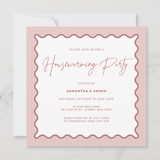 Roze Golfbrei Rand Huisinwijding Feest Uitnodiging (Voorkant)