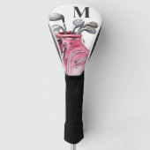 Roze golfclubs met monogram golfheadcover (Voorkant)