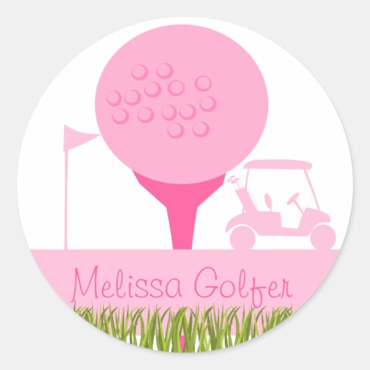 Roze Golfdatum Ronde Sticker (Voorkant)