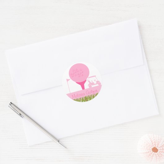 Roze Golfdatum Ronde Sticker (Envelop)