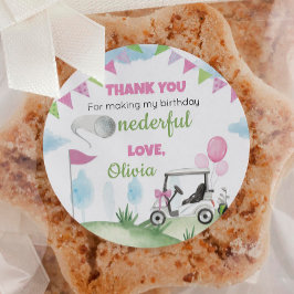 Roze Golffeestetiketten Verjaardag Baby shower Ronde Sticker