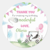 Roze Golffeestetiketten Verjaardag Baby shower Ronde Sticker (Voorkant)