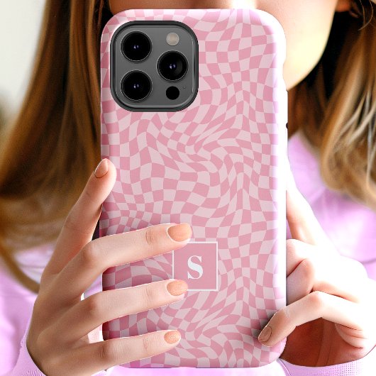 Roze Golfjes Geruite Monogram Case-Mate iPhone Case