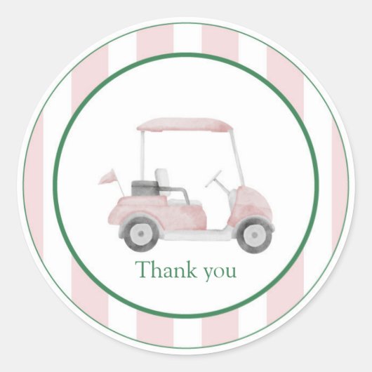 Roze golfkar Dank u Stickers (Voorkant)