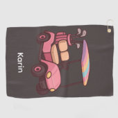 Roze golfkar gepersonaliseerde golfhanddoek (Horizontaal)