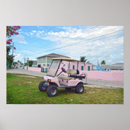 Roze golfkar in de Bahama's Poster