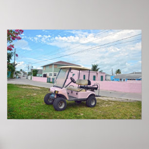 Roze golfkar in de Bahama's Poster