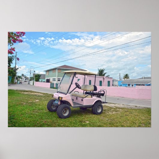 Roze golfkar in de Bahama's Poster (Voorkant)