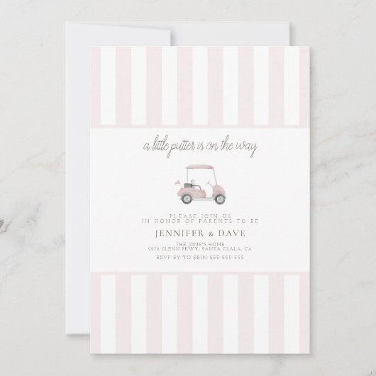 Roze golfkar kleine putter op de weg kaart (Voorkant)