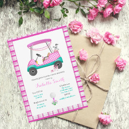 Roze Golfkar Met Babybenodigdheden Baby Shower Kaart