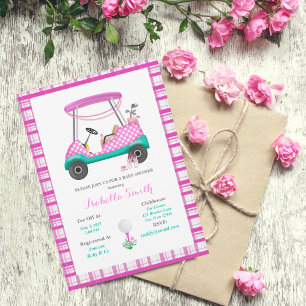 Roze Golfkar Met Babybenodigdheden Baby Shower Kaart