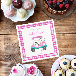 Roze Golfkar Met Babybenodigdheden Baby Shower Servet