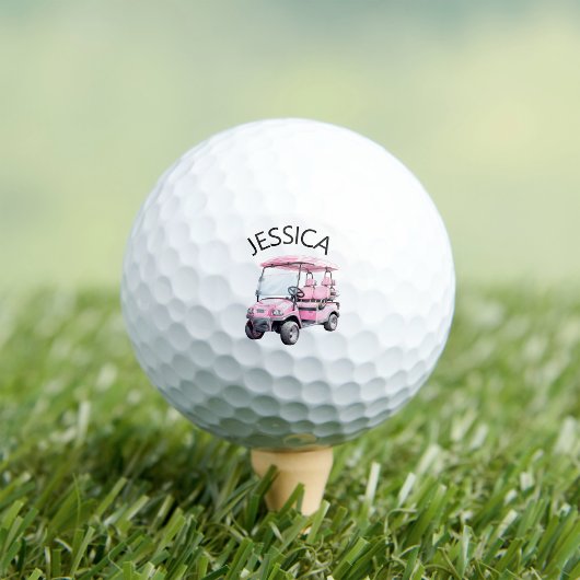 Roze Golfkar met Naam Golfballen