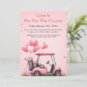 Roze Golfkar Valentijnsdag Feest Uitnodiging (Staand voorkant)