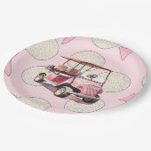 Roze golfkar voor vrouwenspeler papieren bordje (Gekanteld)