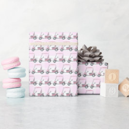 Roze Golfkar Vrouw Golfer Cadeaupapier
