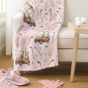 Roze Golfkarpatroon Damesgolfer  Fleece Deken