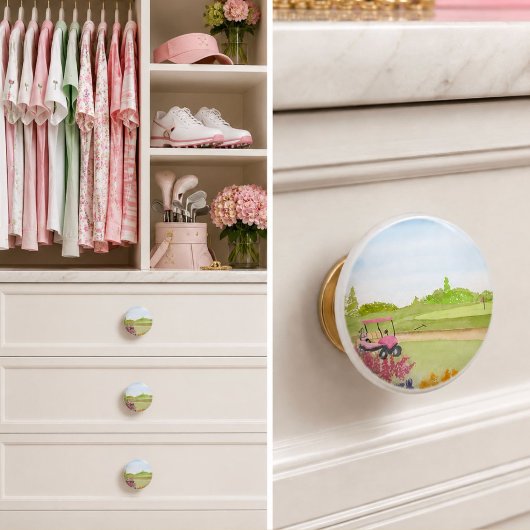 Roze golfkarretje golfbaan keramische knop