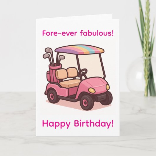 Roze Golfkarretje Kaart (Voorkant)