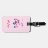 Roze golfkarretje naam script bagagelabel (Voorkant horizontaal)