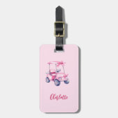 Roze golfkarretje naam script bagagelabel (Voorkant verticaal)