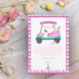 Roze Golfkarton met Baby shower voor Baby Bedankkaart