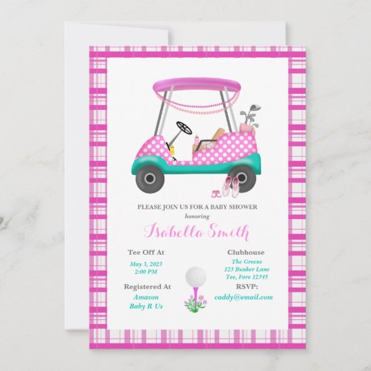 Roze Golfkarton met Baby shower voor Baby Kaart (Voorkant)