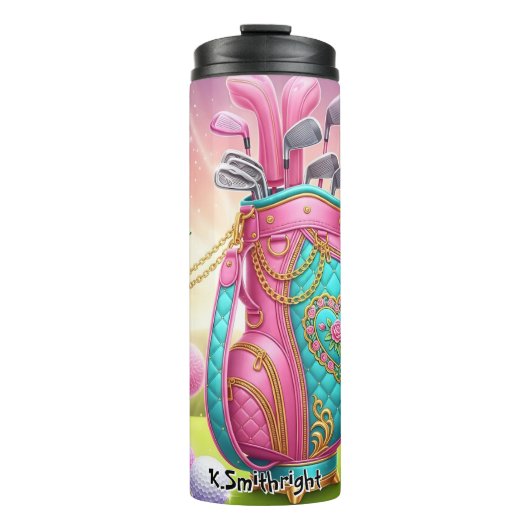 Roze golftas met Power Moves Thermosbeker (Voorkant)