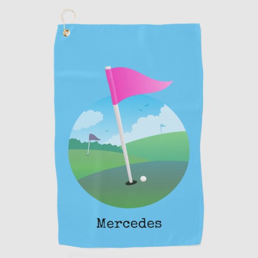 Roze Golfvlag Illustratie Golfhanddoek (Voorkant)